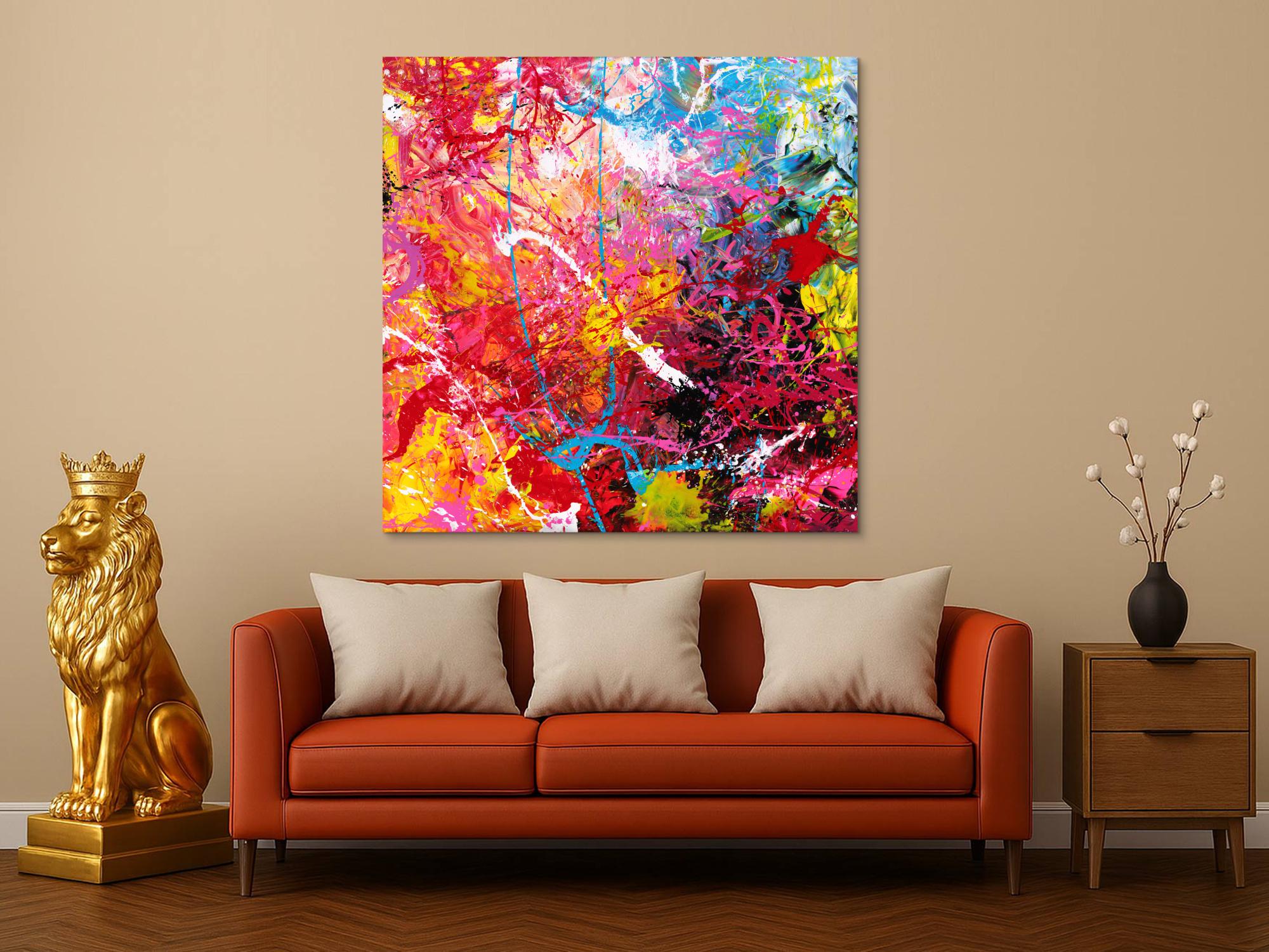 Abstraktes Gemälde auf Leinwand Action Painting sehr bunt Modern Art