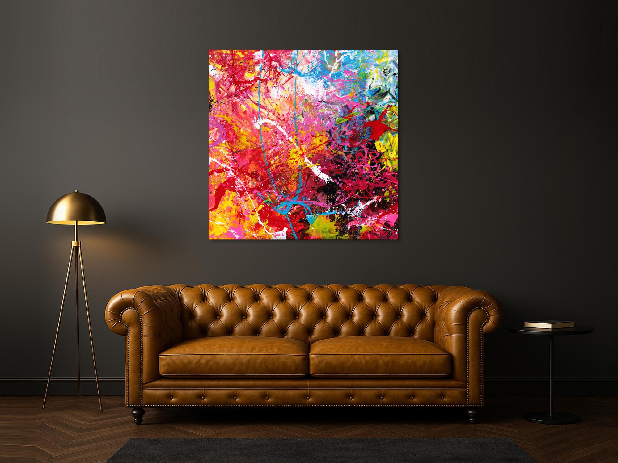 Abstraktes Gemälde auf Leinwand Action Painting sehr bunt Modern Art