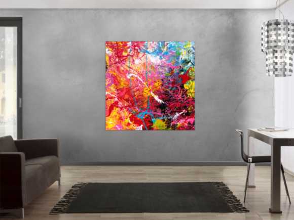 Abstraktes Gemälde auf Leinwand Action Painting sehr bunt Modern Art