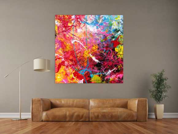 Abstraktes Gemälde auf Leinwand Action Painting sehr bunt Modern Art