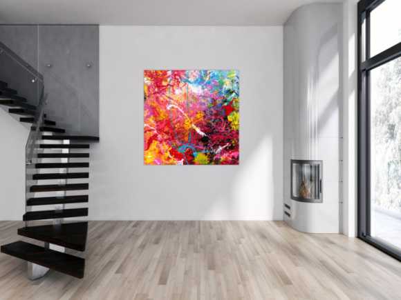 Abstraktes Gemälde auf Leinwand Action Painting sehr bunt Modern Art