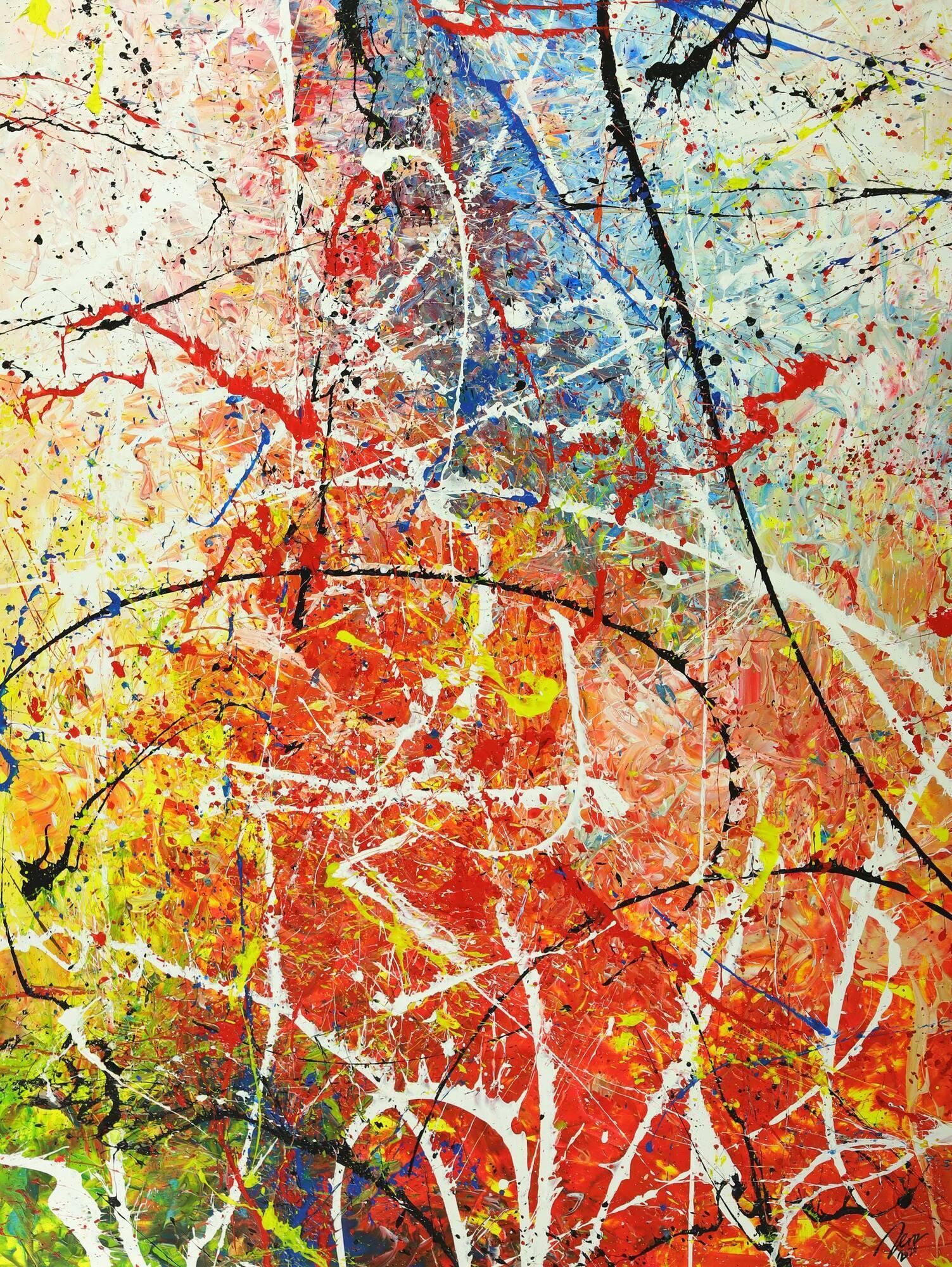 Abstraktes Acrylbild auf Leinwand Action Painting Hochformat Modern Art