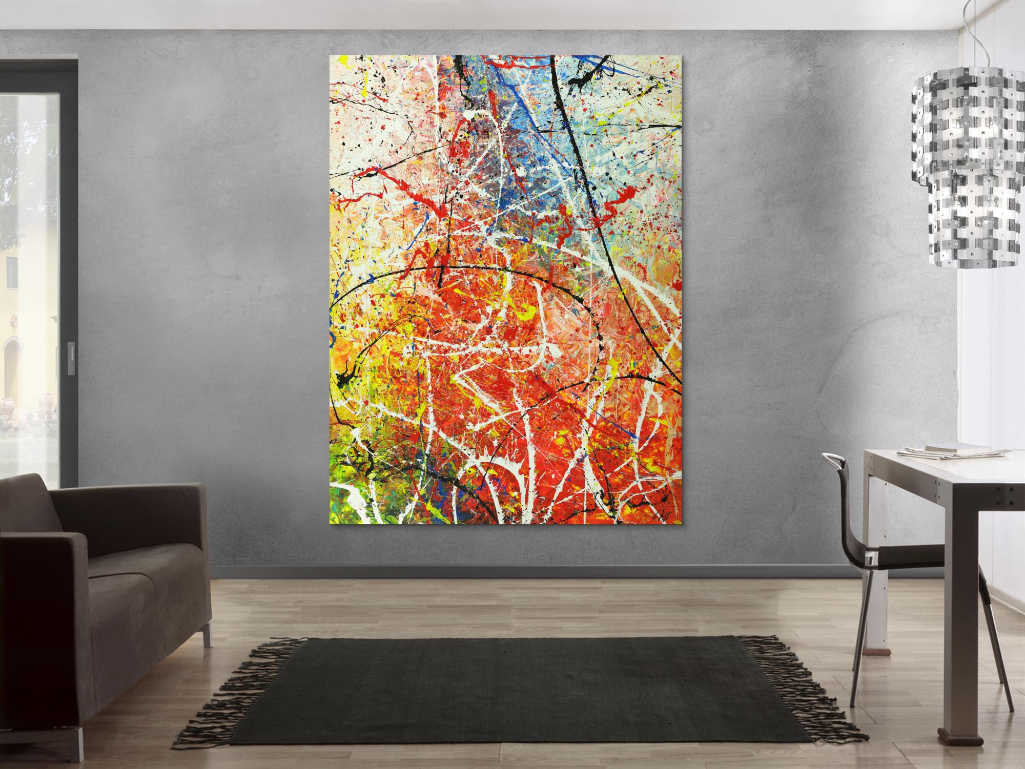 Abstraktes Acrylbild auf Leinwand Action Painting Hochformat Modern Art