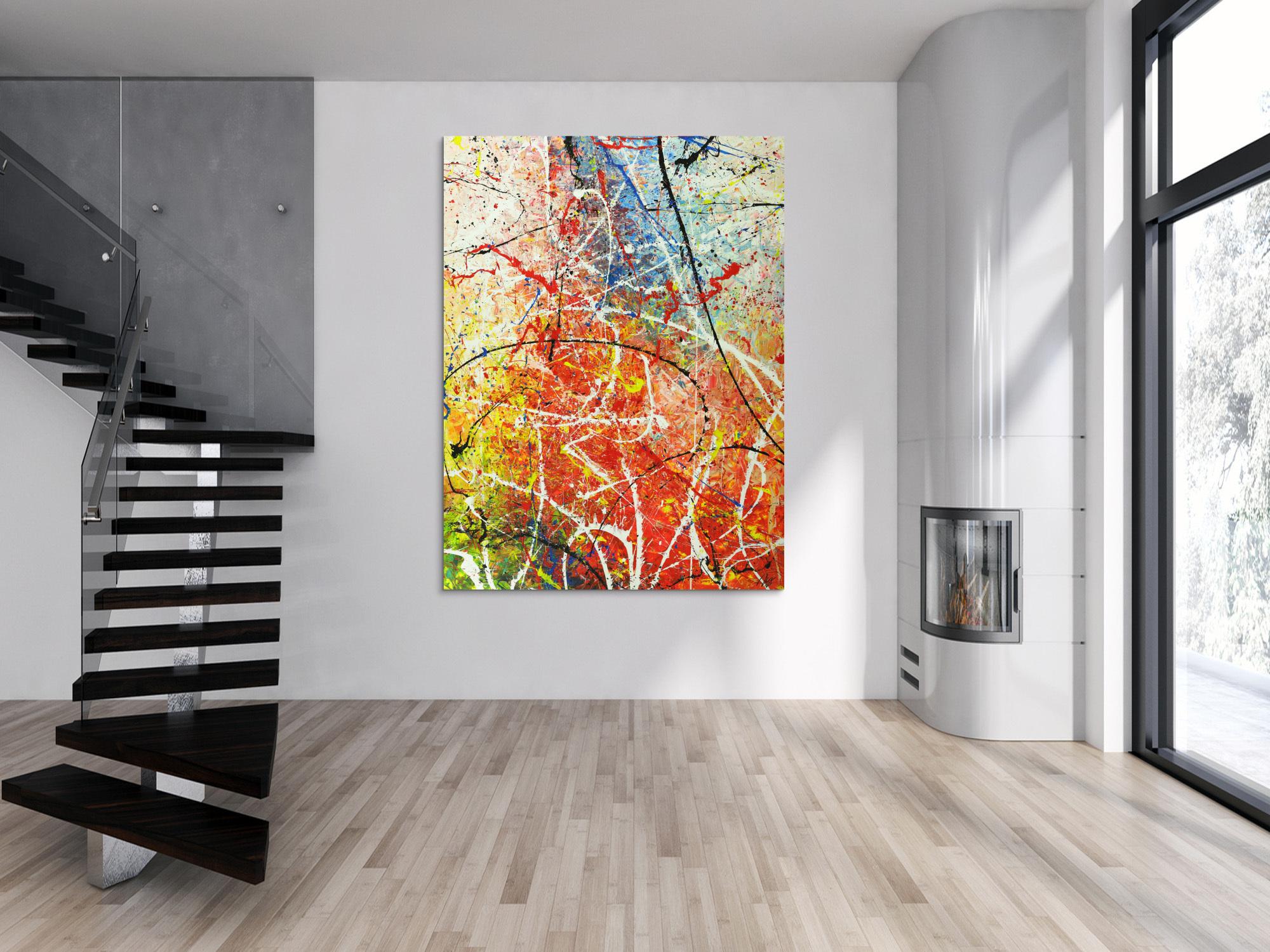 Abstraktes Acrylbild auf Leinwand Action Painting Hochformat Modern Art