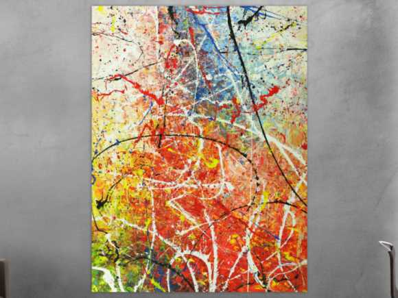 Abstraktes Acrylbild auf Leinwand Action Painting Hochformat Modern Art