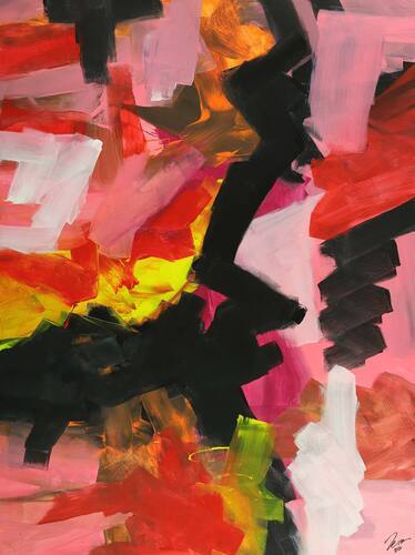 Abstraktes Gemälde handgemalt auf Leinwand Modern Art rosa rot schwarz