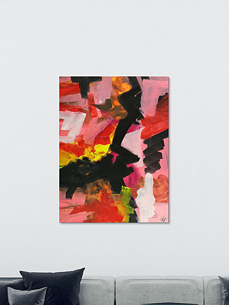 Abstraktes Gemälde handgemalt auf Leinwand Modern Art rosa rot schwarz