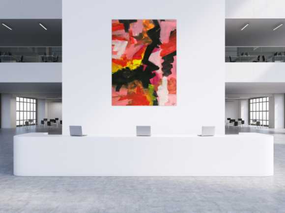 Abstraktes Gemälde handgemalt auf Leinwand Modern Art rosa rot schwarz