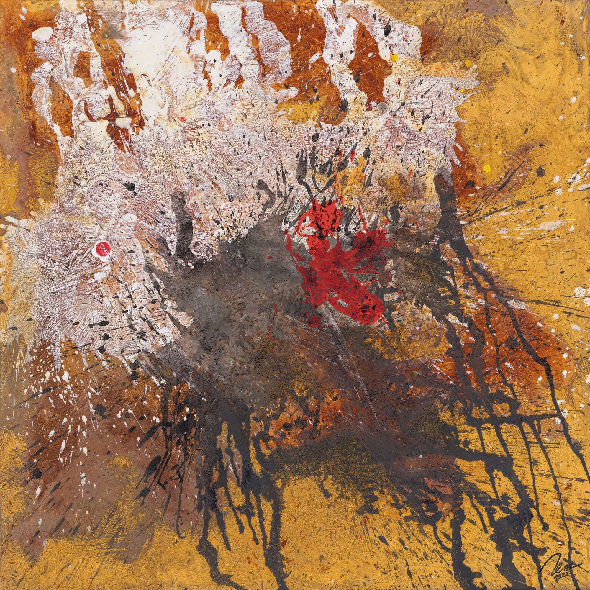 Abstraktes Original Gemälde 110x110cm Aus echtem Rost expressionistisch handgefertigt Action Painting schwarz braun beige einzigartig