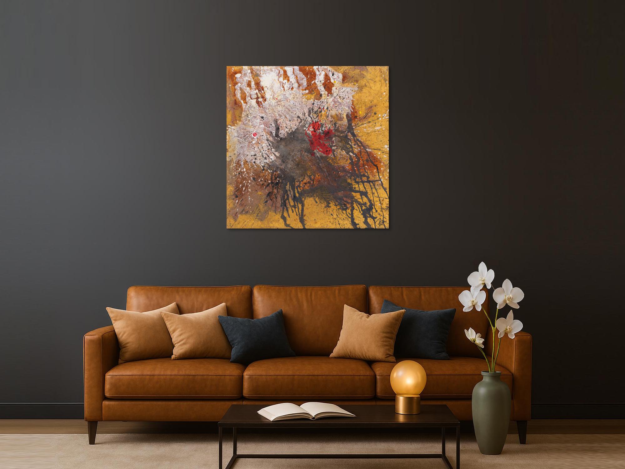 Abstraktes Original Gemälde 110x110cm Aus echtem Rost expressionistisch handgefertigt Action Painting schwarz braun beige einzigartig