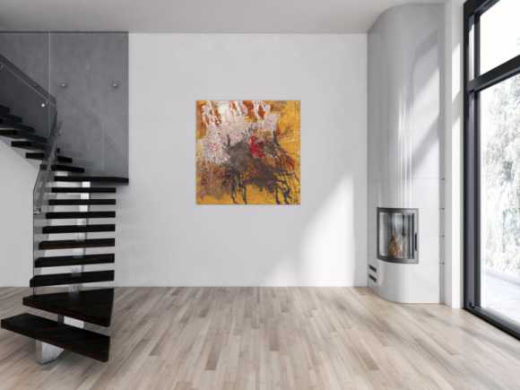 Abstraktes Original Gemälde 110x110cm Aus echtem Rost expressionistisch handgefertigt Action Painting schwarz braun beige einzigartig