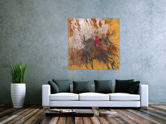 Abstraktes Original Gemälde 110x110cm Aus echtem Rost expressionistisch handgefertigt Action Painting schwarz braun beige einzigartig