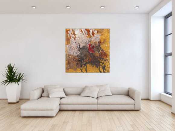 Abstraktes Original Gemälde 110x110cm Aus echtem Rost expressionistisch handgefertigt Action Painting schwarz braun beige einzigartig