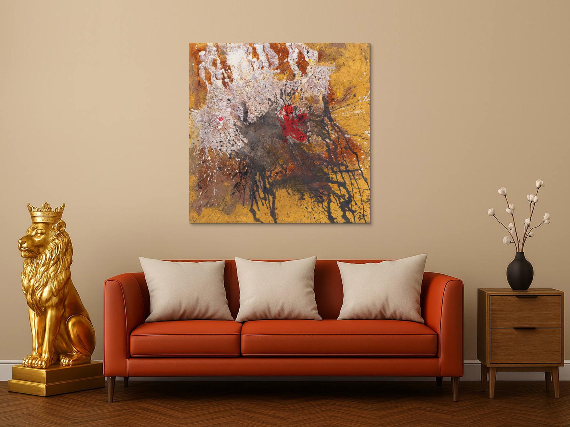 Abstraktes Original Gemälde 110x110cm Aus echtem Rost expressionistisch handgefertigt Action Painting schwarz braun beige einzigartig