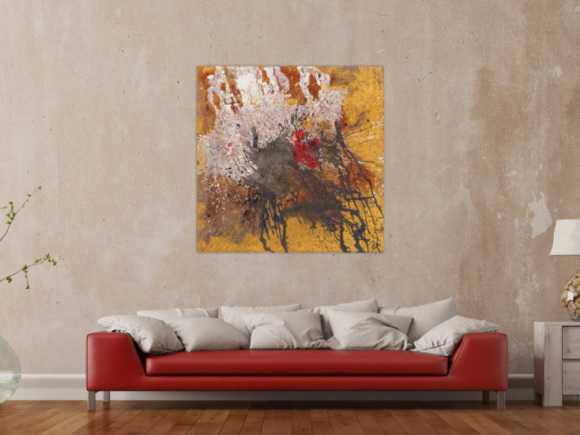 Abstraktes Original Gemälde 110x110cm Aus echtem Rost expressionistisch handgefertigt Action Painting schwarz braun beige einzigartig