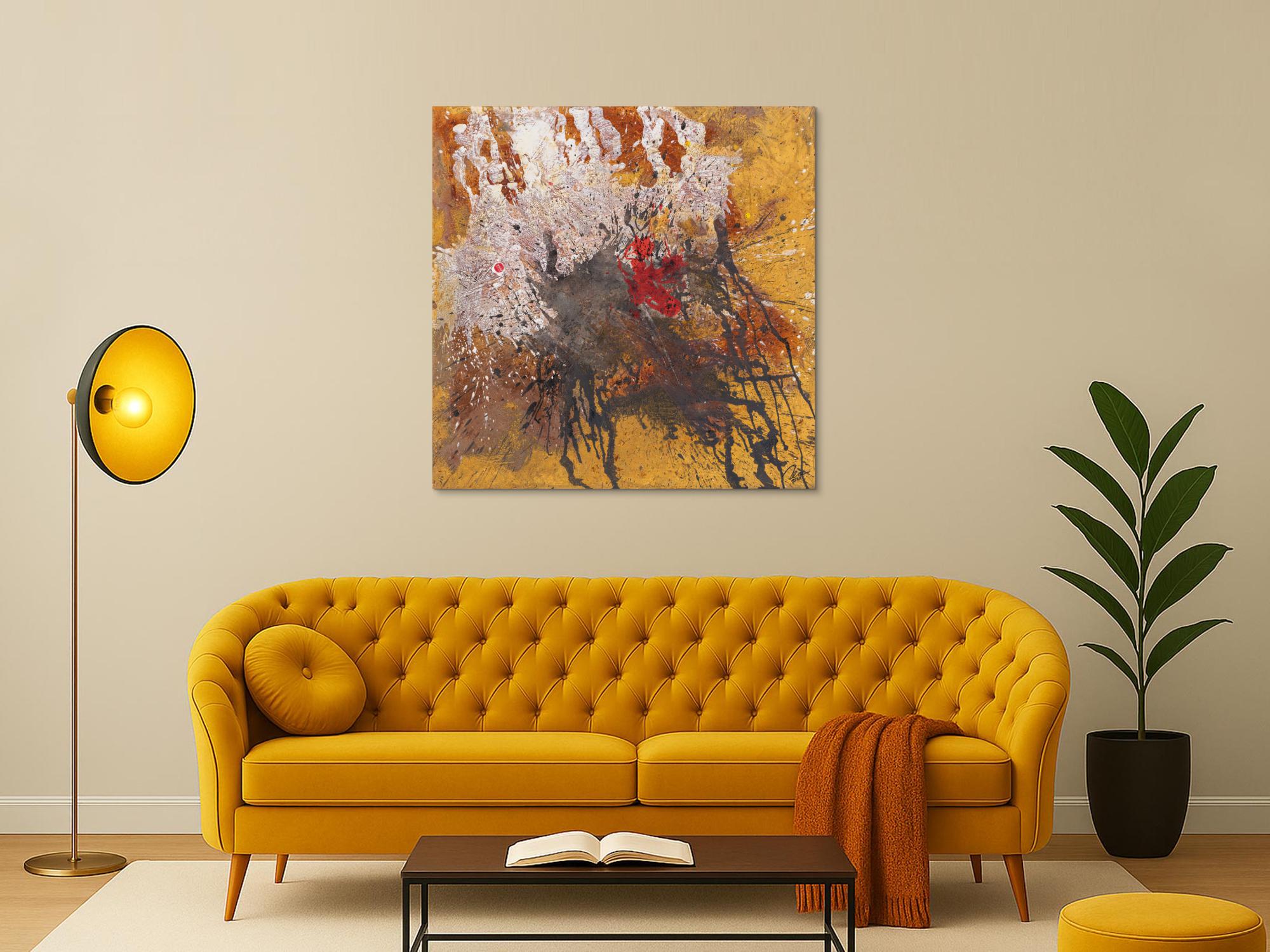 Abstraktes Original Gemälde 110x110cm Aus echtem Rost expressionistisch handgefertigt Action Painting schwarz braun beige einzigartig