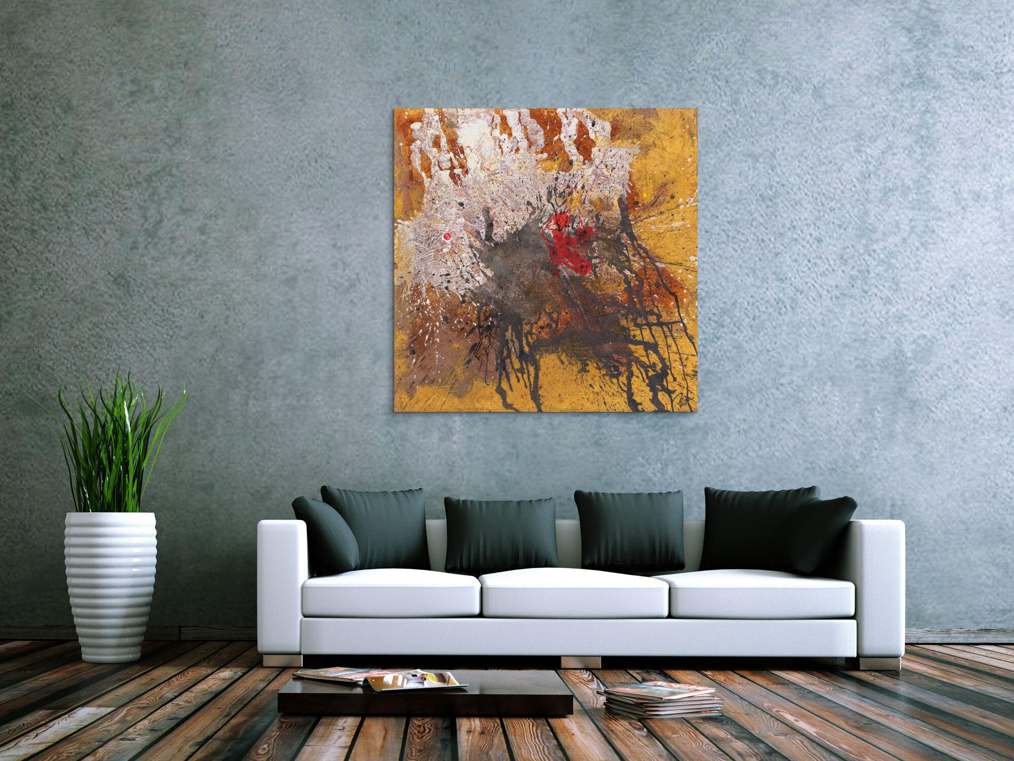 Abstraktes Original Gemälde 110x110cm Aus echtem Rost expressionistisch handgefertigt Action Painting schwarz braun beige einzigartig