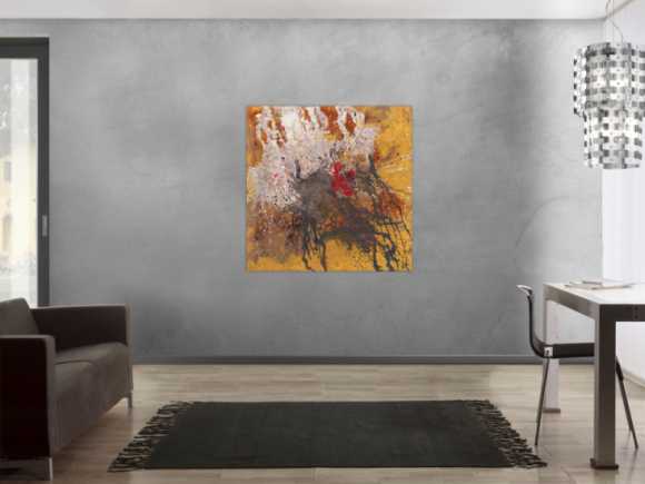 Abstraktes Original Gemälde 110x110cm Aus echtem Rost expressionistisch handgefertigt Action Painting schwarz braun beige einzigartig