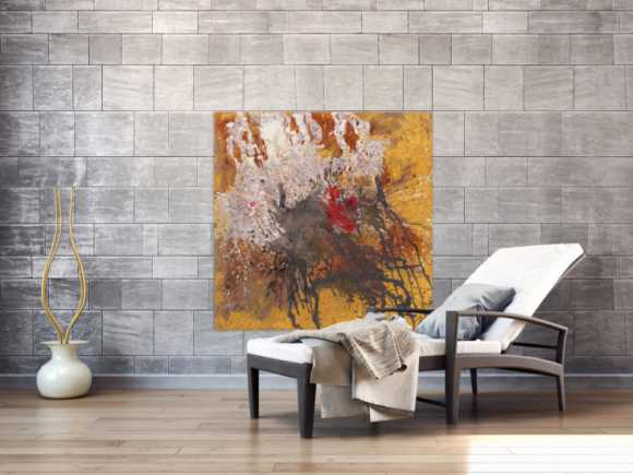 Abstraktes Original Gemälde 110x110cm Aus echtem Rost expressionistisch handgefertigt Action Painting schwarz braun beige einzigartig
