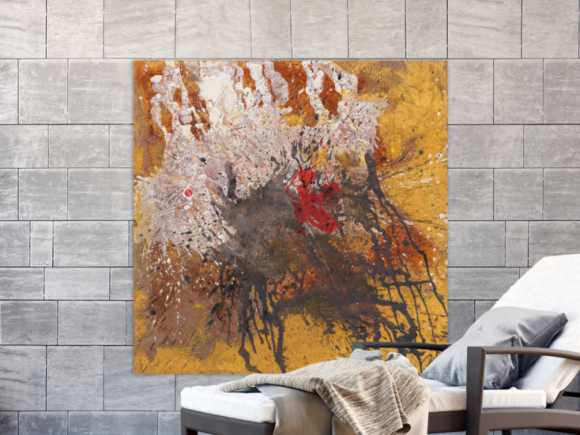 Abstraktes Original Gemälde 110x110cm Aus echtem Rost expressionistisch handgefertigt Action Painting schwarz braun beige einzigartig