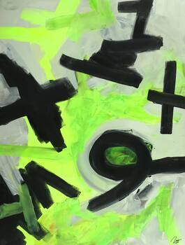 Abstraktes Gemälde Neon Farben Neongrün Neongelb Schwarz Weiß Handgemalt