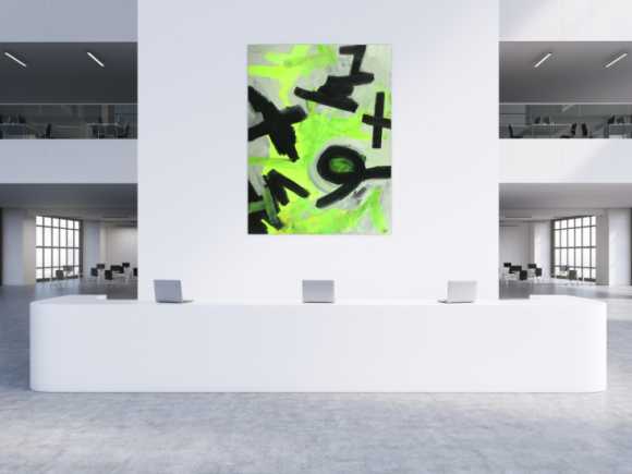 Abstraktes Gemälde Neon Farben Neongrün Neongelb Schwarz Weiß Handgemalt