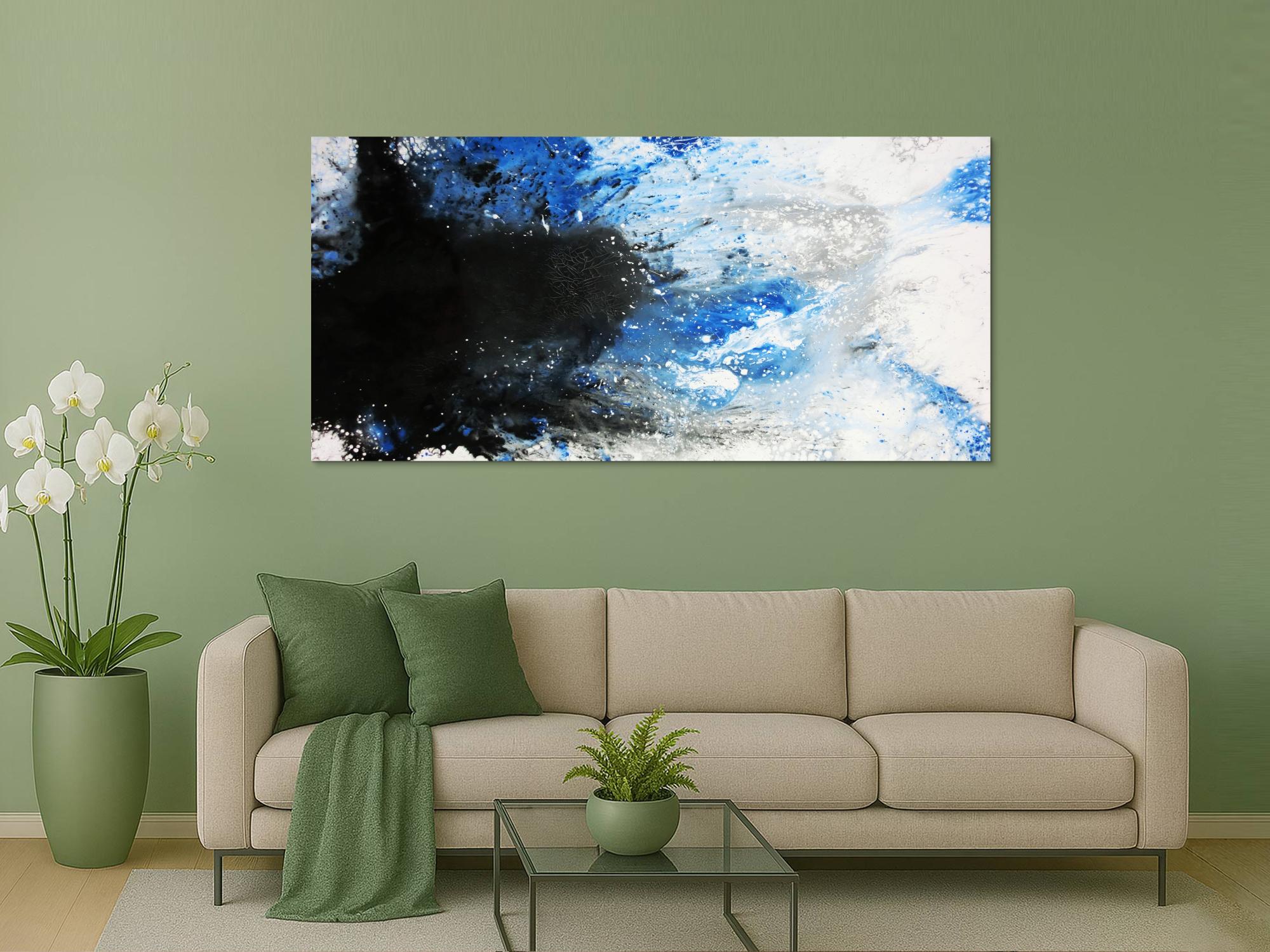 Modernes Acrylbild abstrakt weiß/blau