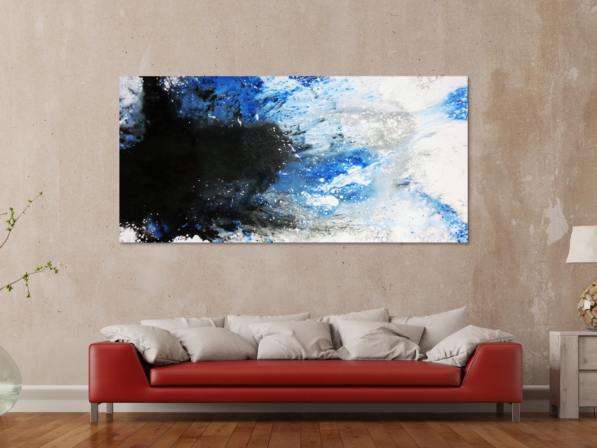 Modernes Acrylbild abstrakt weiß/blau