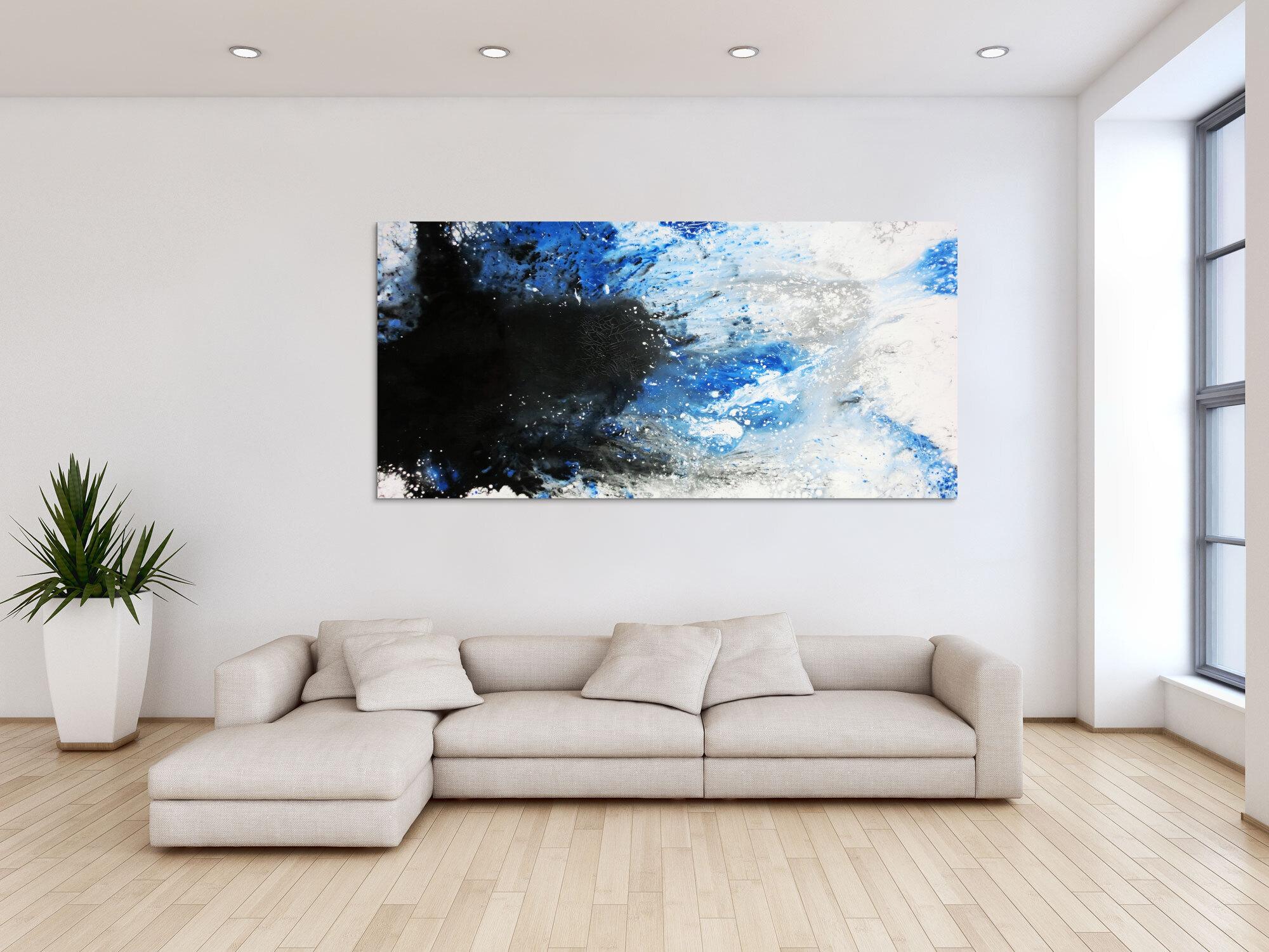 Modernes Acrylbild abstrakt weiß/blau