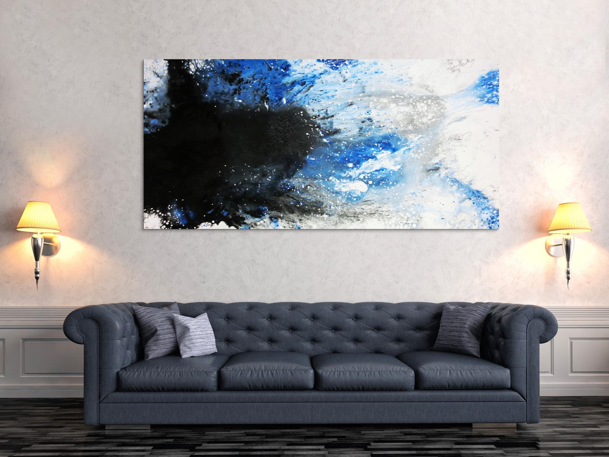 Modernes Acrylbild abstrakt weiß/blau