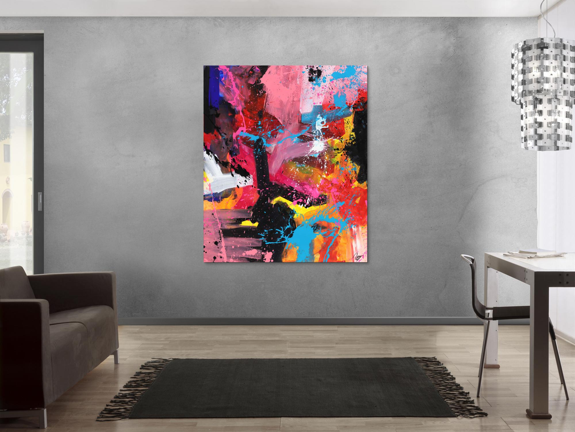 Abstraktes Gemälde Action Painting Modern Art Handgemalt auf Leinwand Hochformat