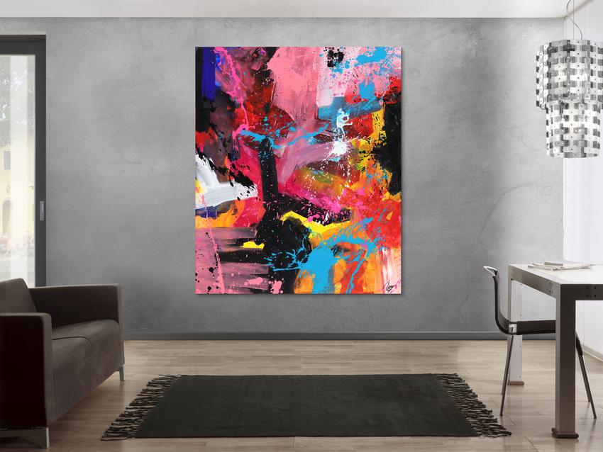Abstraktes Gemälde Action Painting Modern Art Handgemalt auf Leinwand Hochformat