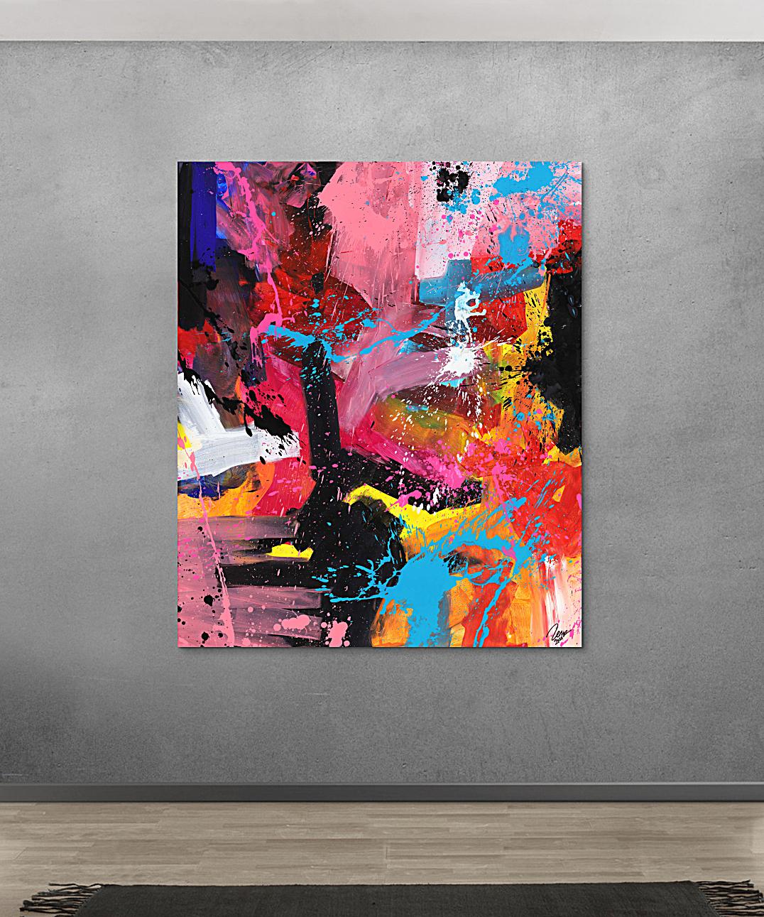 Abstraktes Gemälde Action Painting Modern Art Handgemalt auf Leinwand Hochformat