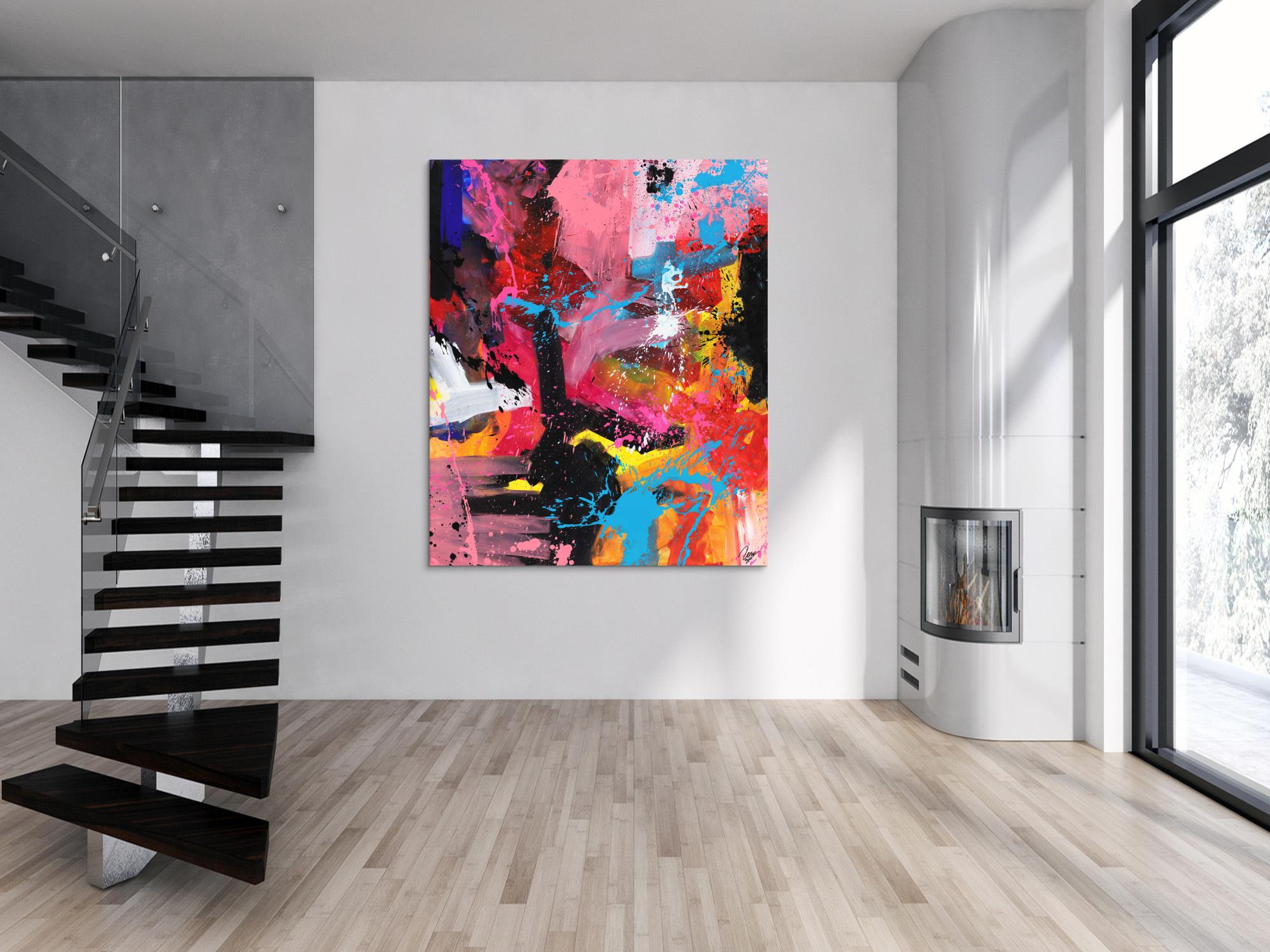 Abstraktes Gemälde Action Painting Modern Art Handgemalt auf Leinwand Hochformat