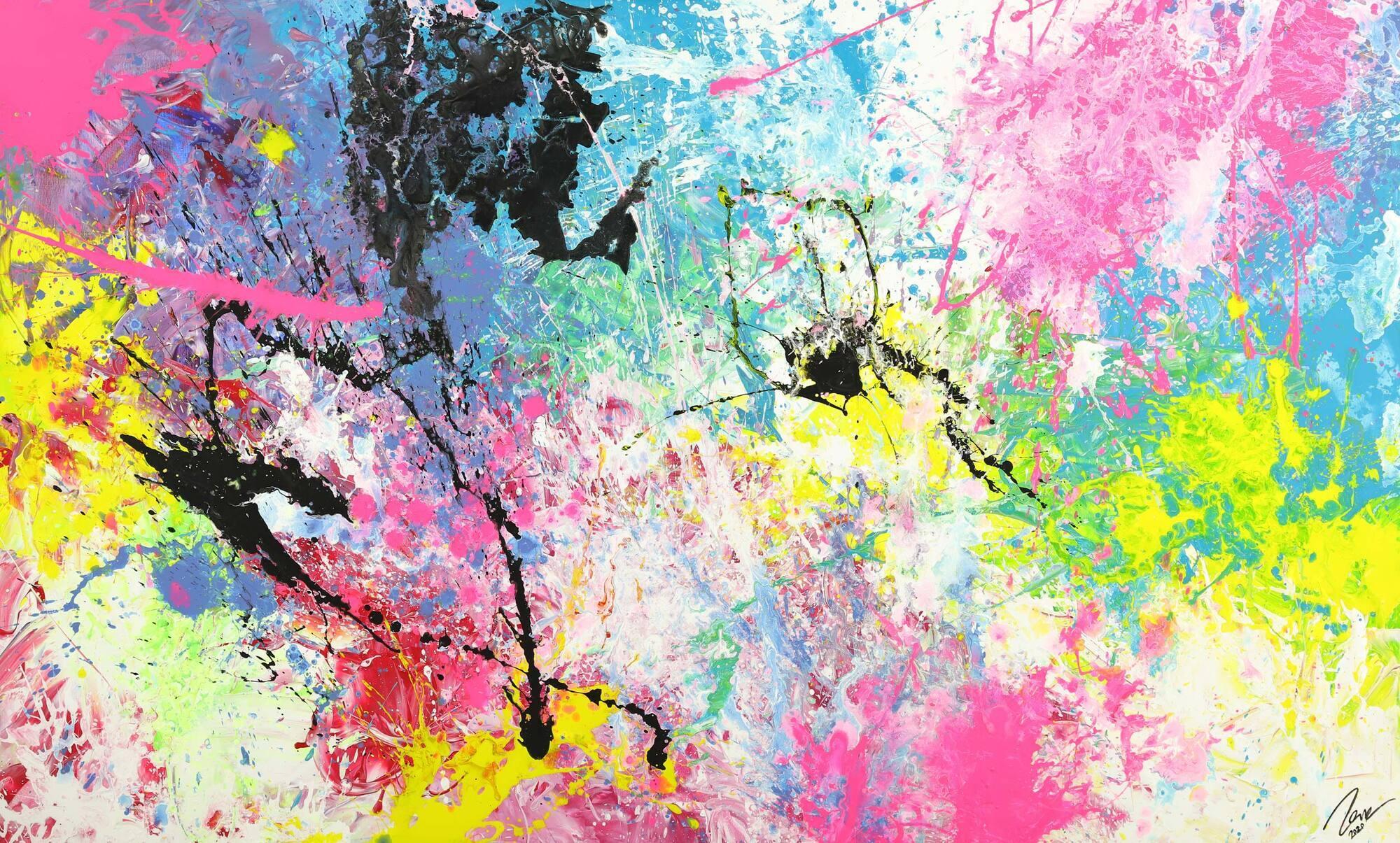 Abstraktes Gemälde Action Painting Modern Art Handgemalt bunt auf Leinwand