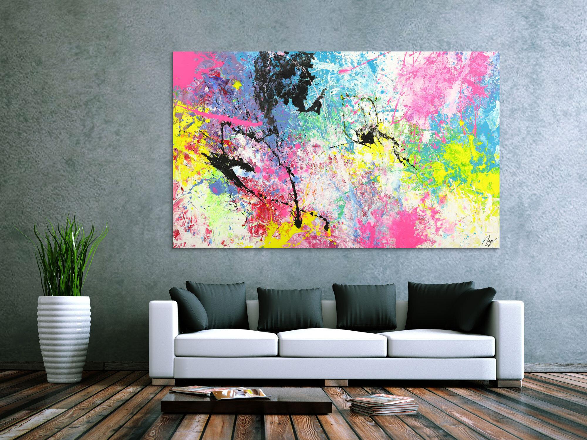 Abstraktes Gemälde Action Painting Modern Art Handgemalt bunt auf Leinwand