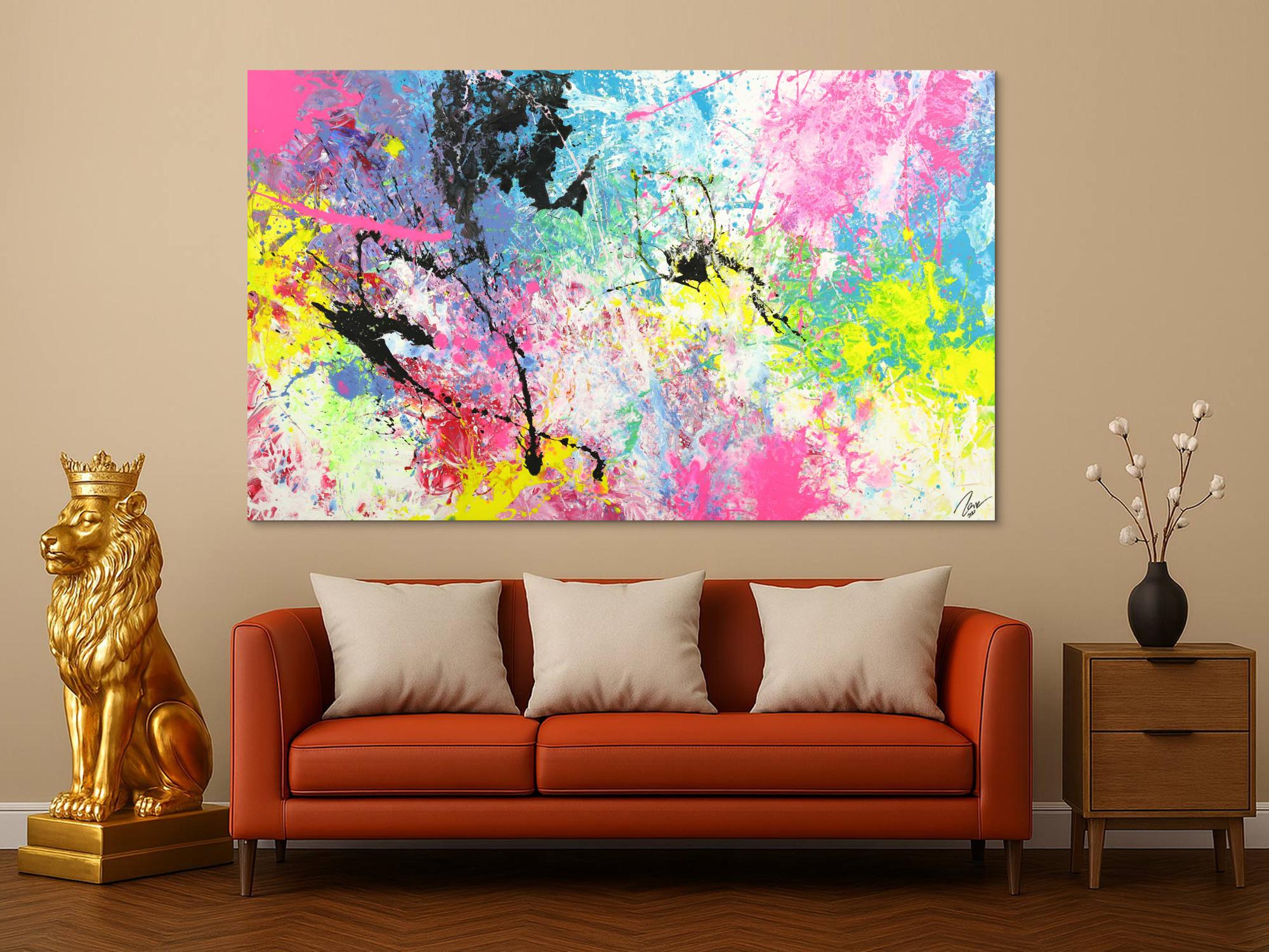 Abstraktes Gemälde Action Painting Modern Art Handgemalt bunt auf Leinwand