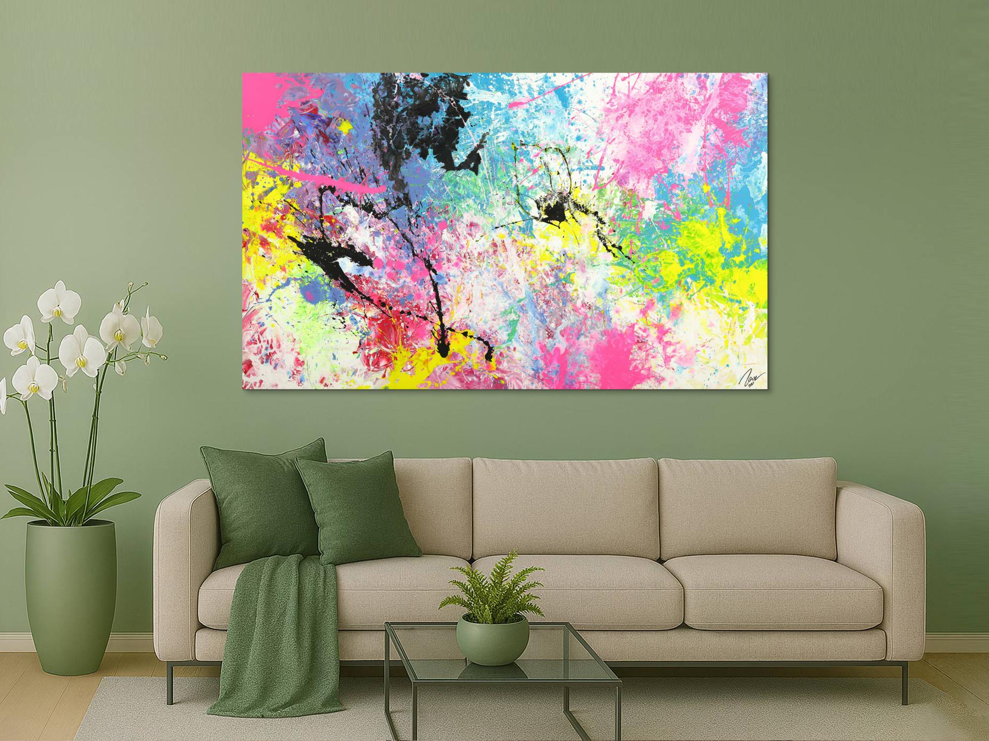 Abstraktes Gemälde Action Painting Modern Art Handgemalt bunt auf Leinwand