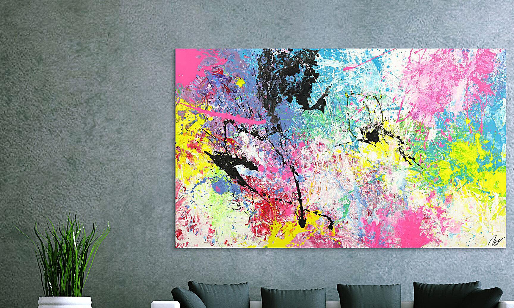Abstraktes Gemälde Action Painting Modern Art Handgemalt bunt auf Leinwand