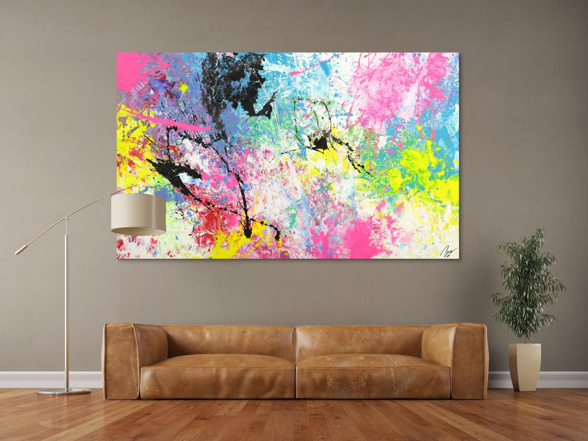 Abstraktes Gemälde Action Painting Modern Art Handgemalt bunt auf Leinwand