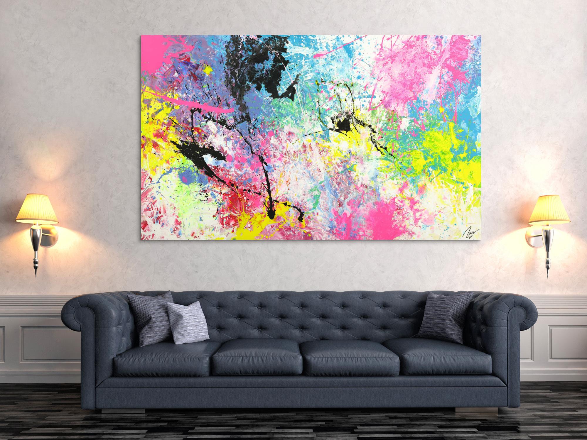 Abstraktes Gemälde Action Painting Modern Art Handgemalt bunt auf Leinwand