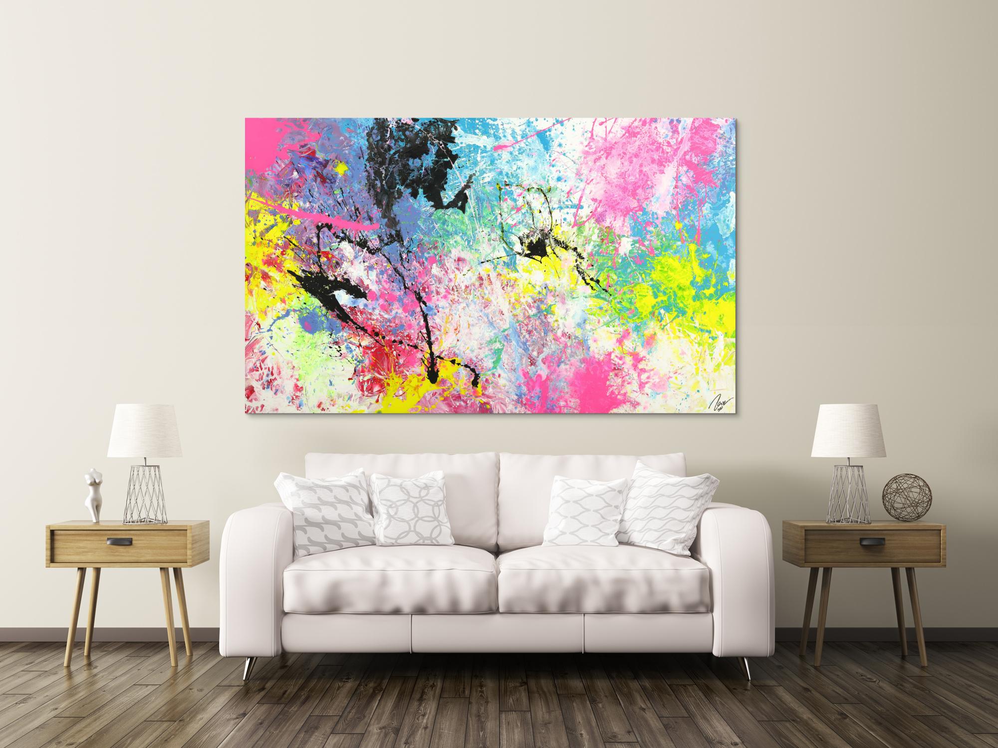 Abstraktes Gemälde Action Painting Modern Art Handgemalt bunt auf Leinwand