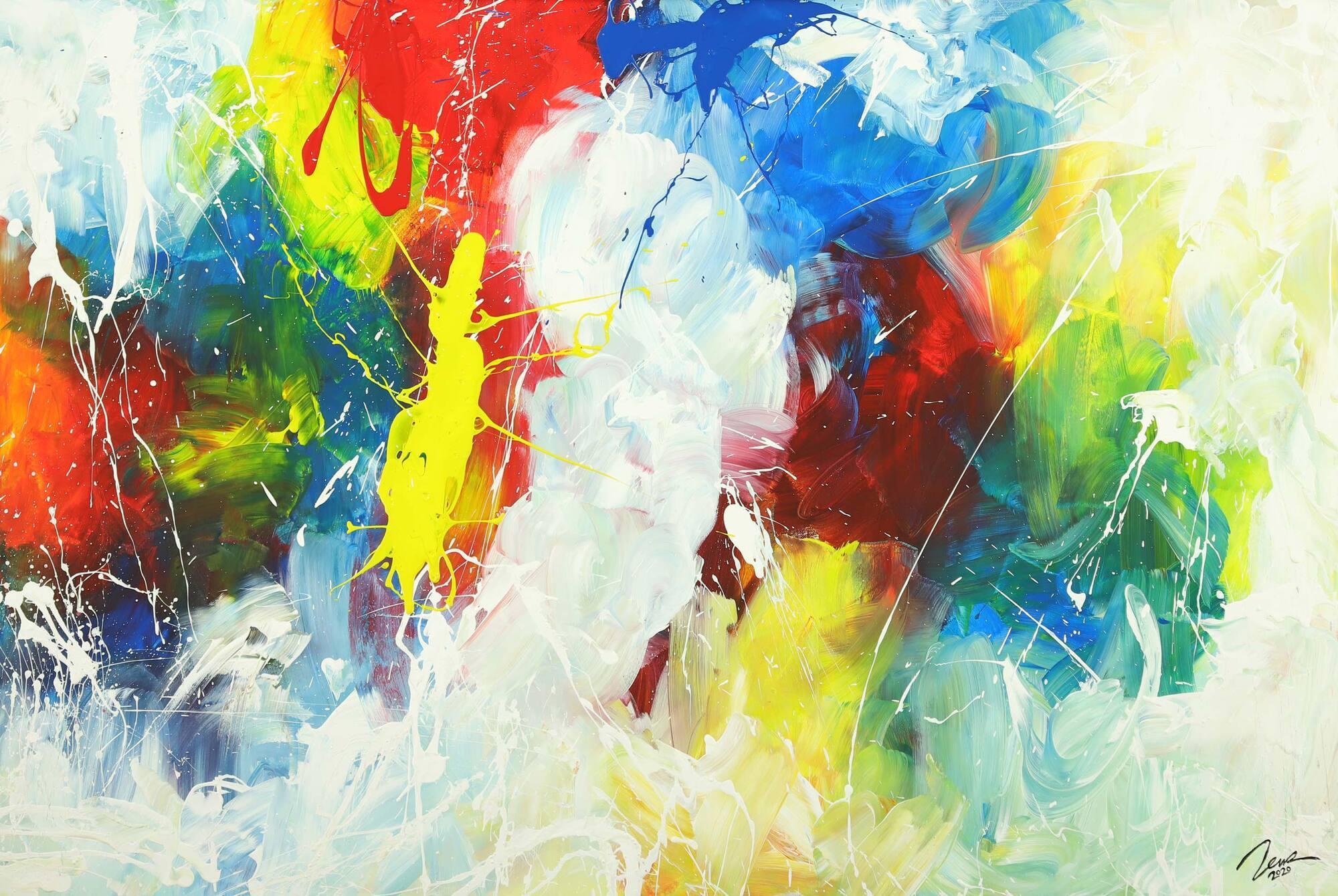 Abstraktes Gemälde Action Painting Modern Art handgemalt auf Leinwand sehr bunt