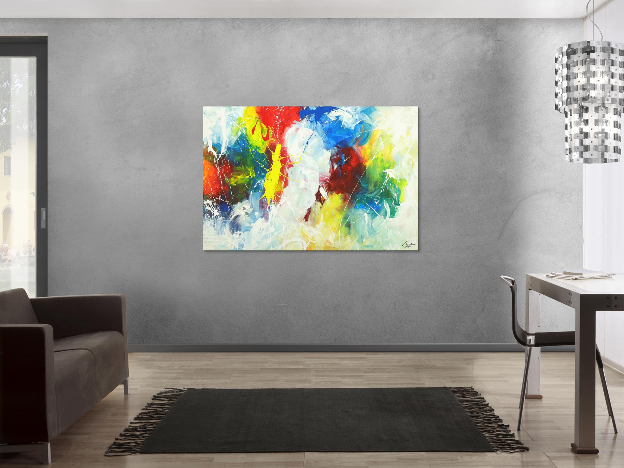 Abstraktes Gemälde Action Painting Modern Art handgemalt auf Leinwand sehr bunt