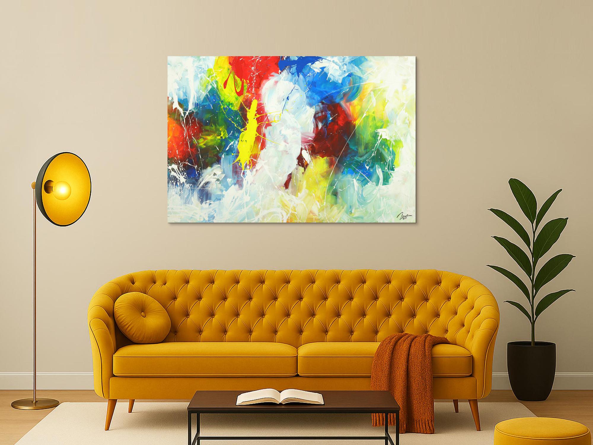 Abstraktes Gemälde Action Painting Modern Art handgemalt auf Leinwand sehr bunt