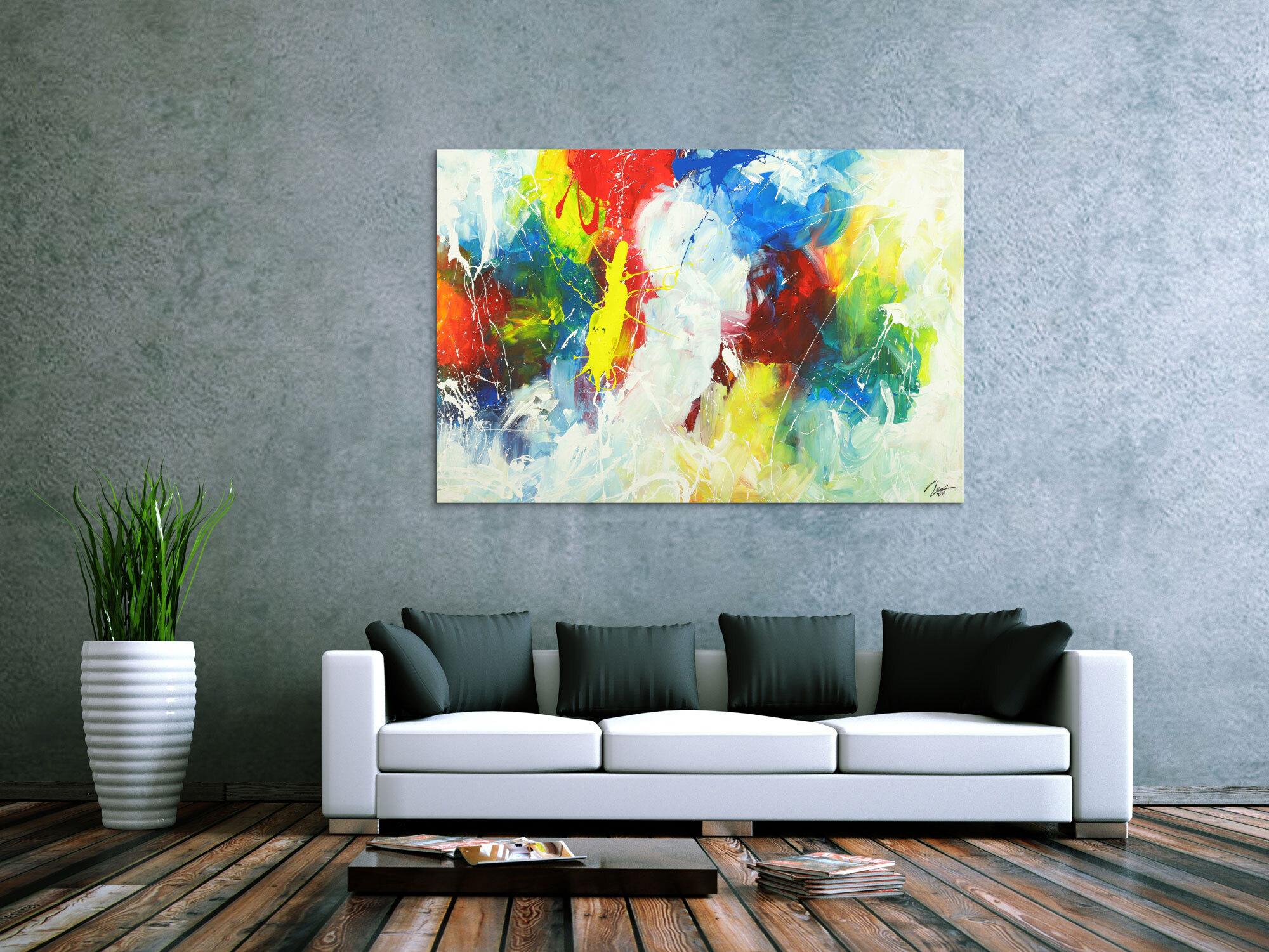 Abstraktes Gemälde Action Painting Modern Art handgemalt auf Leinwand sehr bunt