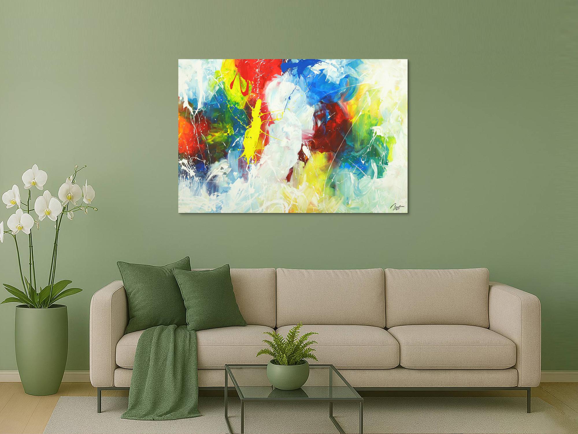 Abstraktes Gemälde Action Painting Modern Art handgemalt auf Leinwand sehr bunt