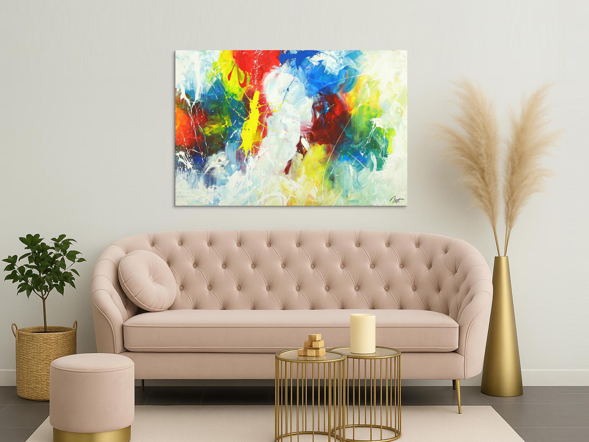 Abstraktes Gemälde Action Painting Modern Art handgemalt auf Leinwand sehr bunt