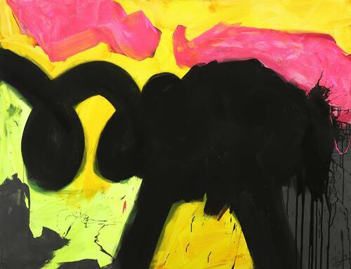 Abstraktes Gemälde Minimalistisch Neon Farben Modern Art auf Leinwand handgemalt