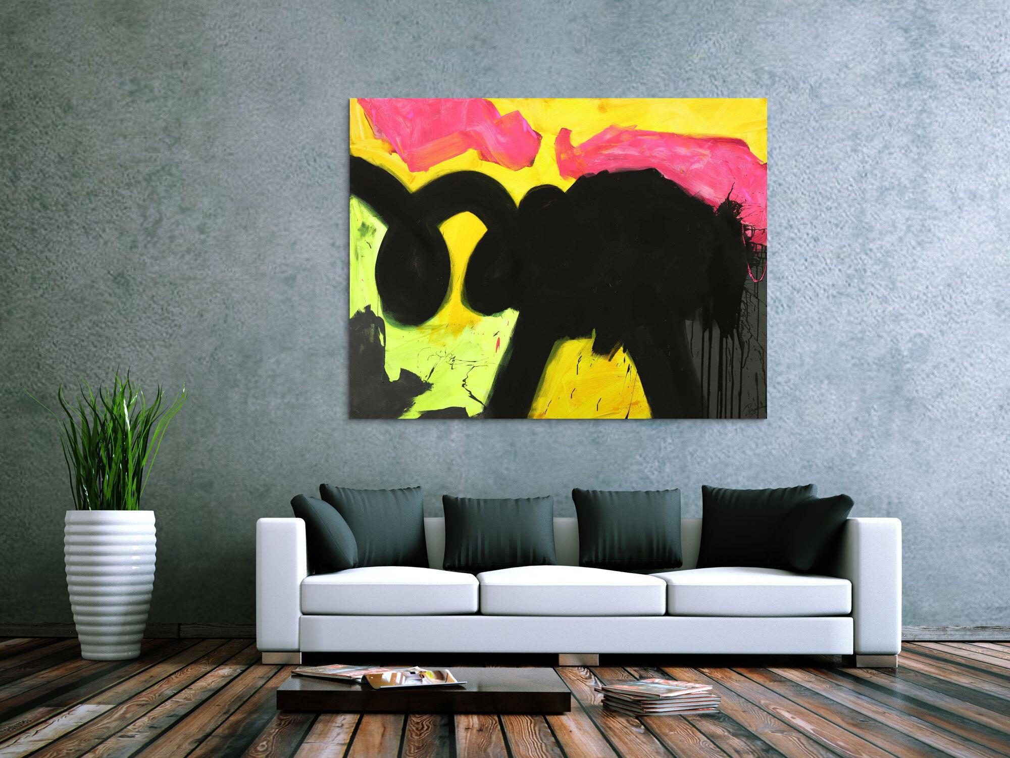 Abstraktes Gemälde Minimalistisch Neon Farben Modern Art auf Leinwand handgemalt